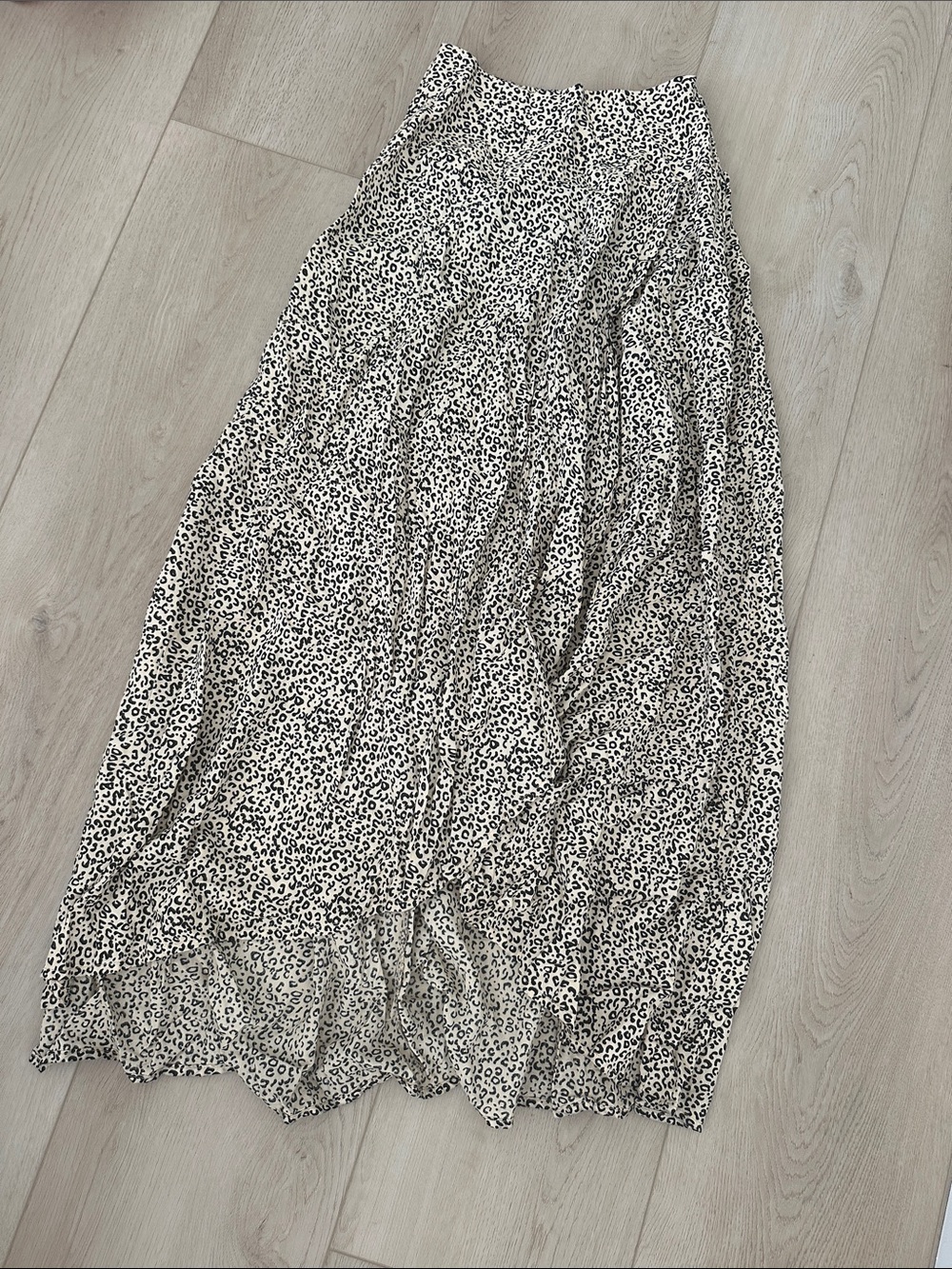 Black & Beige Leopard Print Maxi Skirt
